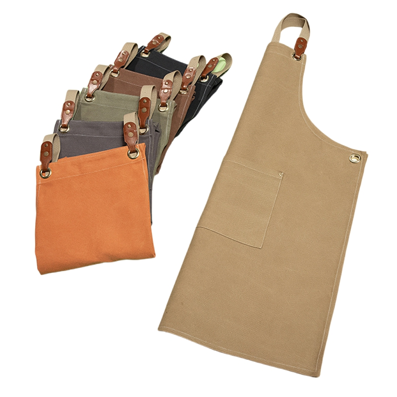 Csjd-1936# Medium Thick Canvas Pen Pocket Adjustable Shoulder Leather Apron
