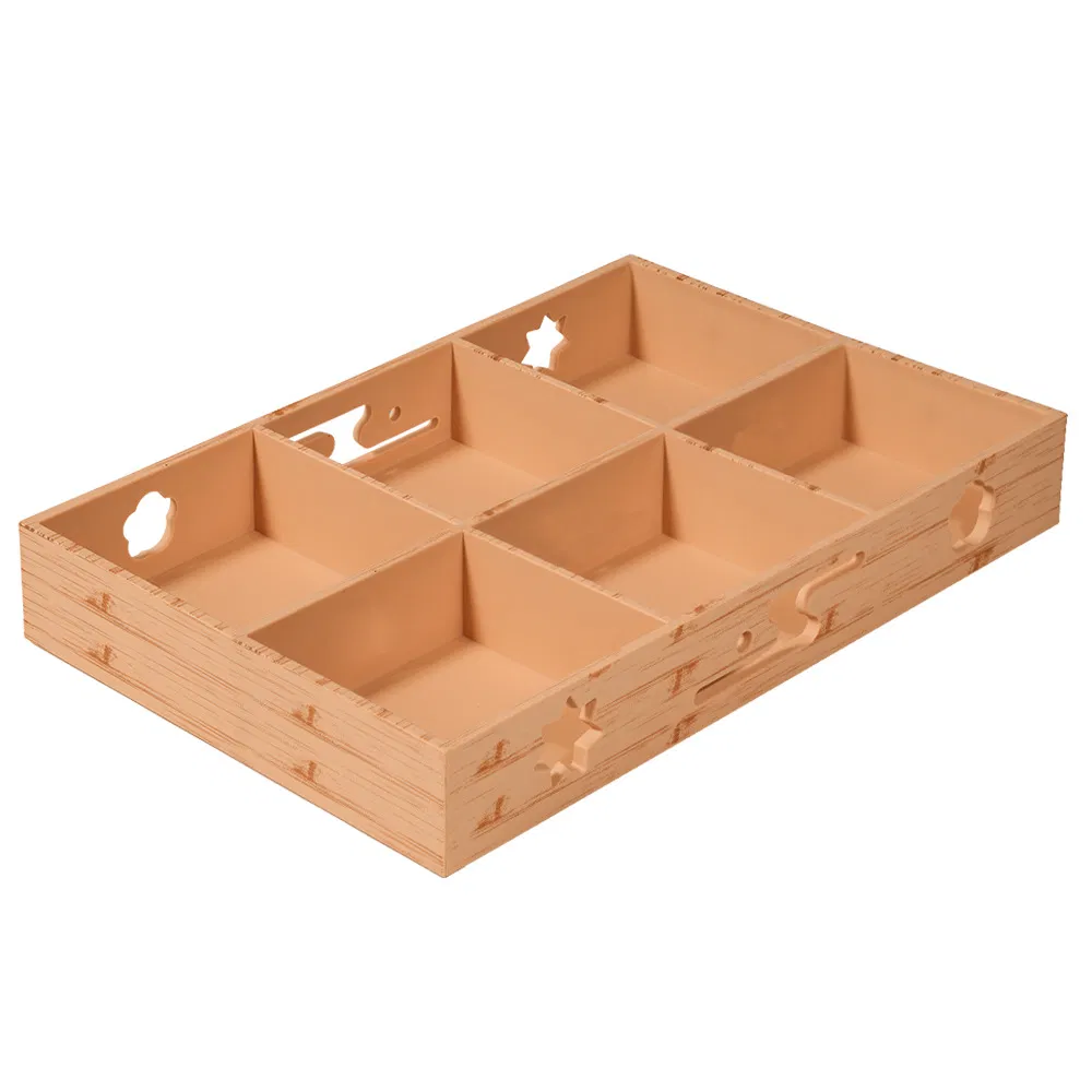 Wholesale Brown Plastic Divided Plate 6 Grids Container for Restaurant Sushi Hot Pot