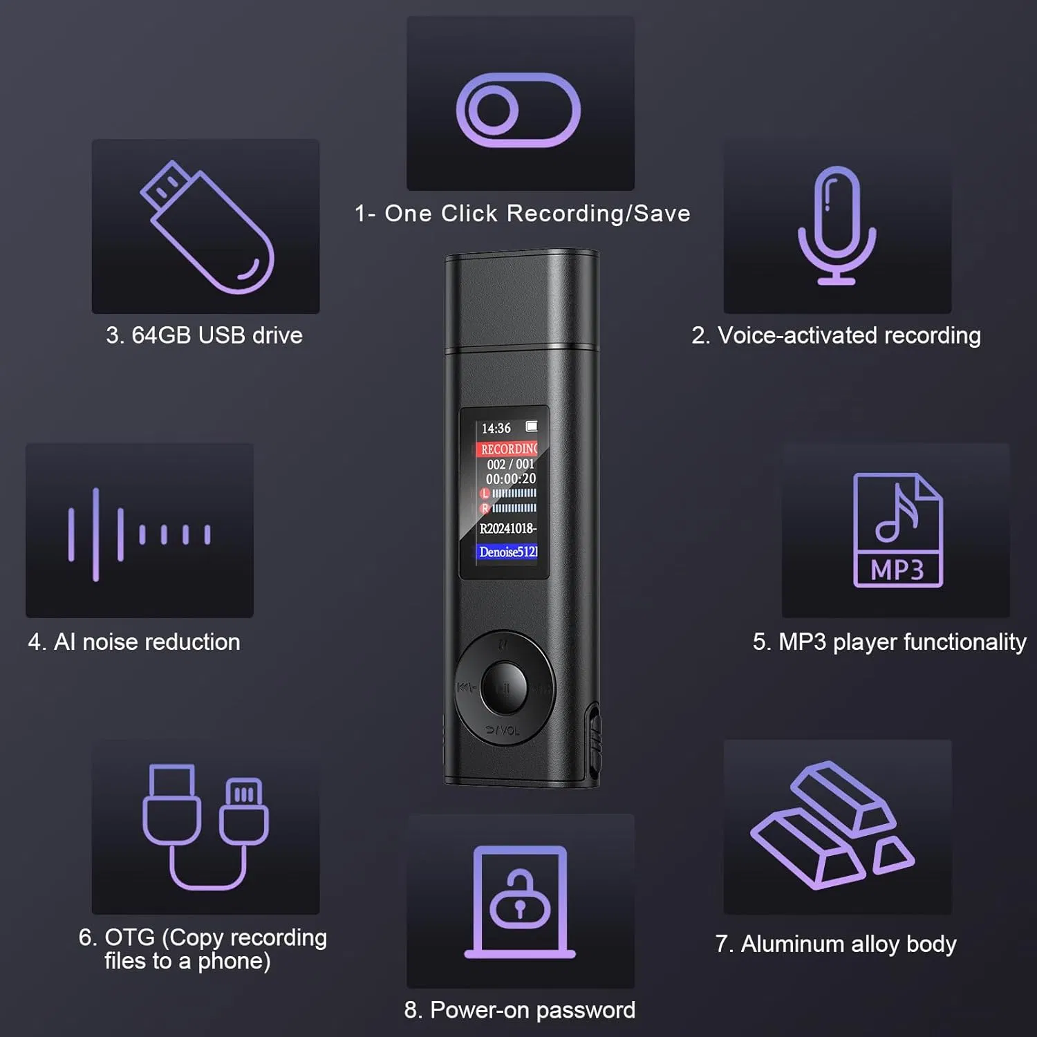 Голосовой диктофон USB с активацией голосом