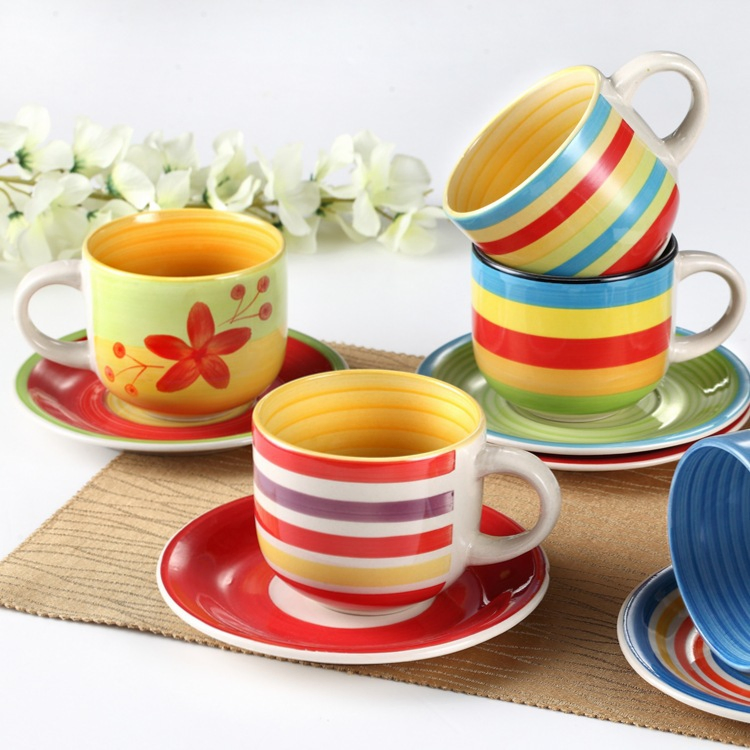 350 Cc Cup and Saucer Handle Decal Stoneware Porcelain Ware Tableware