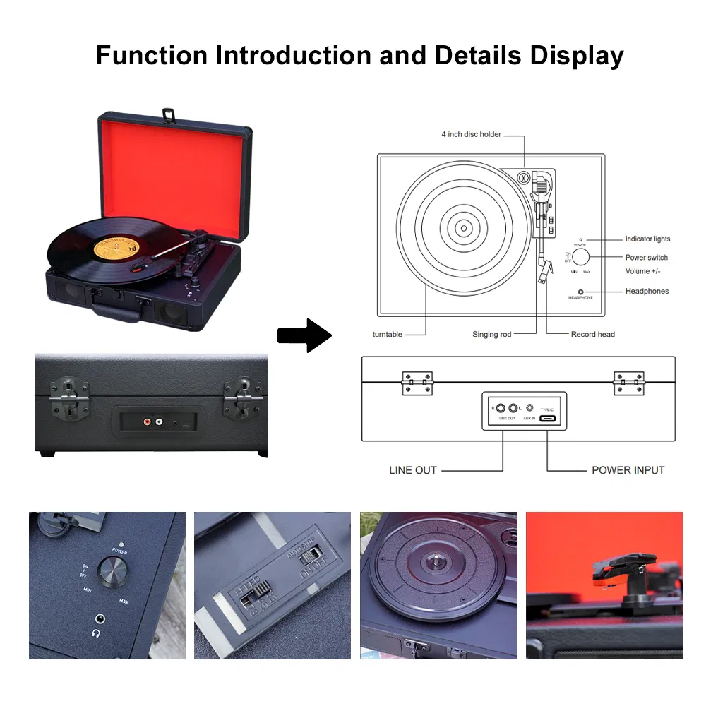R102 Creative Design Suitcase Style Turntable Bluetooth 5.3 Super Sound Quality Vinyl Record Player