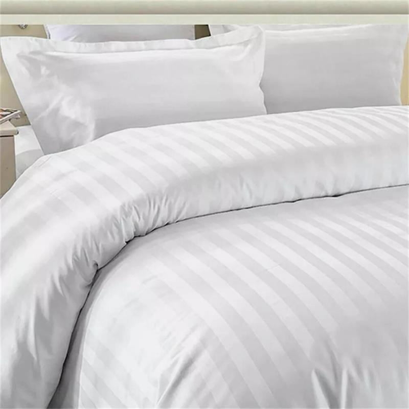 100% Luxury Hotel Quality Cotton Satin White Stripe Duvet Cover Set