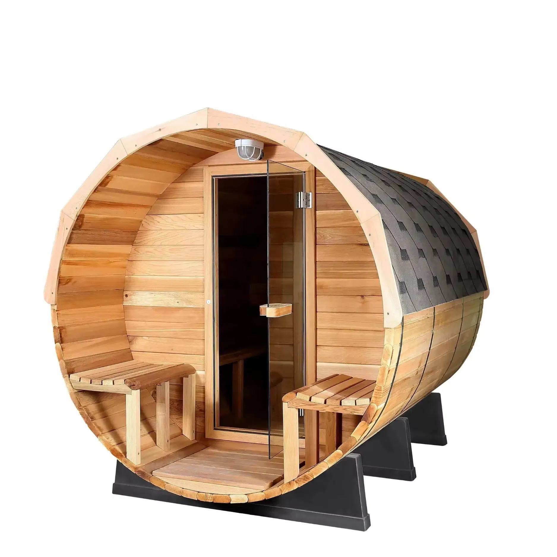 Luxury Panoramic Outdoor Sauna, Barrel Sauna, Steam Sauna with Sauna Stove for Home Garden