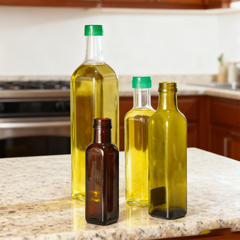 High Quality Green Square Olive Oil Glass Bottle