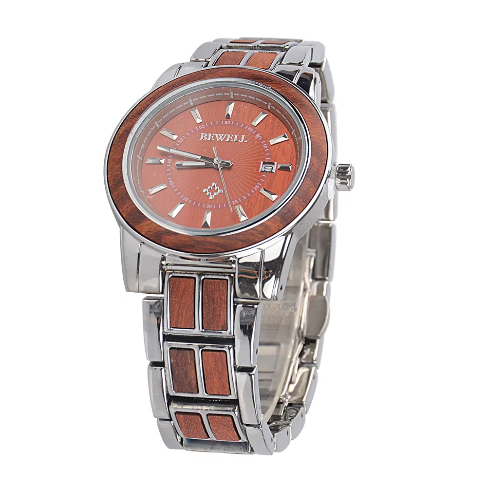 Promotional Male Steel with Wooden Wristband 3ATM Water Resistant Men Casual Watch Wholesale