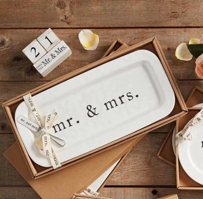 Personalized Mr. and Mrs. Ceramic Plate Set for Couples