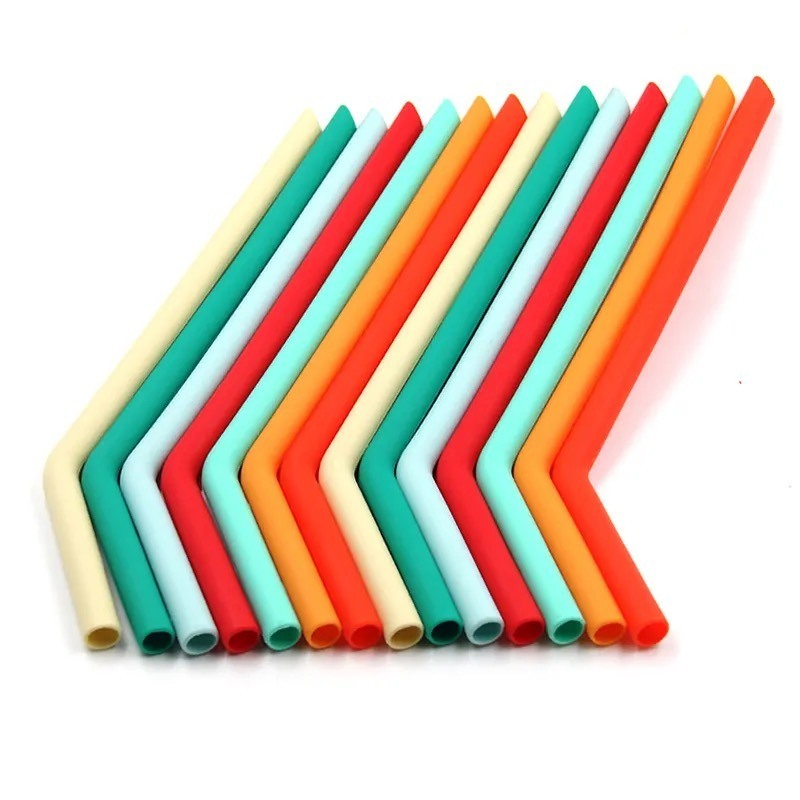 Customized Colorful Folding Reusable Soft Silicone Drinking Straws for Smoothie