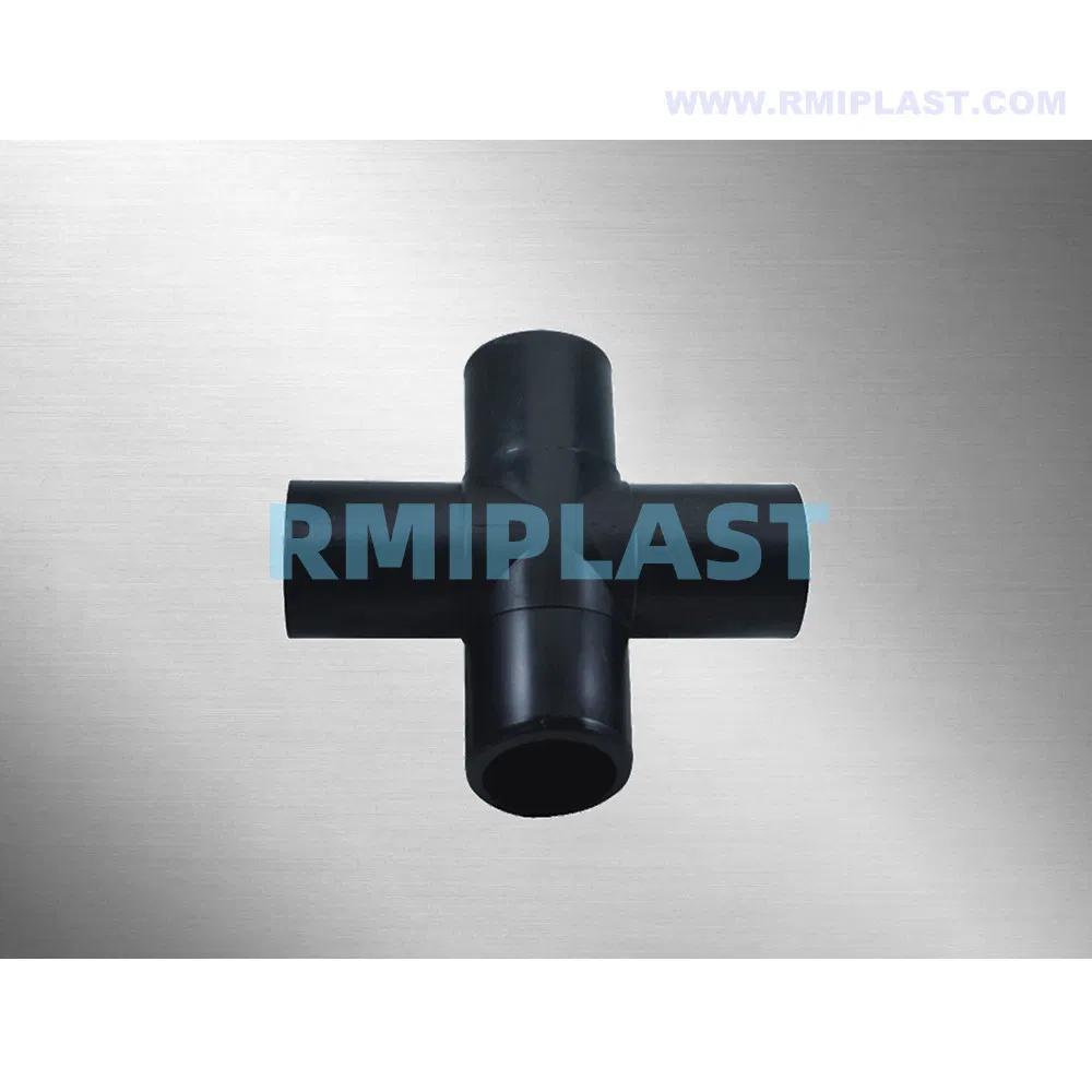 PE Cross of Butt Fusion SDR11 SDR17 HDPE Pipe Fittings Welding Equal Tee Four Way Fitting for Water Supply