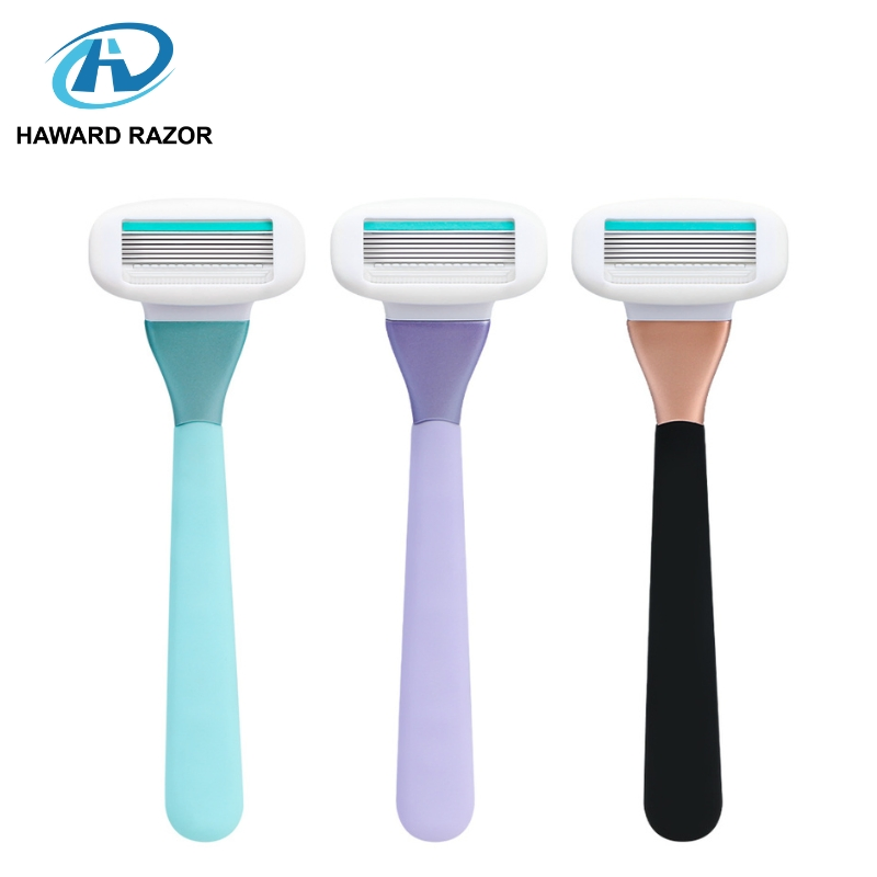 Women 6-Curved Blade Razor with Extra-Large Lubricating Strip Ergonomic Metal & Silicone Handle, Multi-Color Customization
