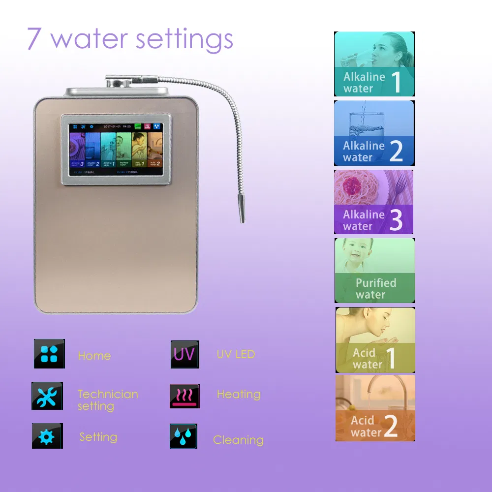 High Quality 8 Plates pH 2.8~11 Alkaline Water Ionizer with Colourful Screen