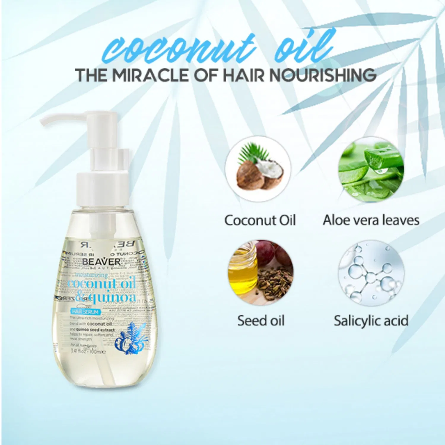 Beaver Coconut Oil & Quinoa Hair Serum Oil for Frizzy and Dry Hair