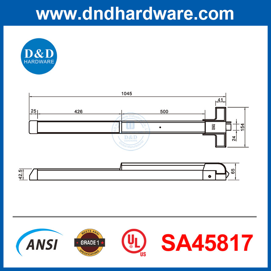 Commercial UL Listed Two Point Locking Door Steel Panic Bar Exit Device