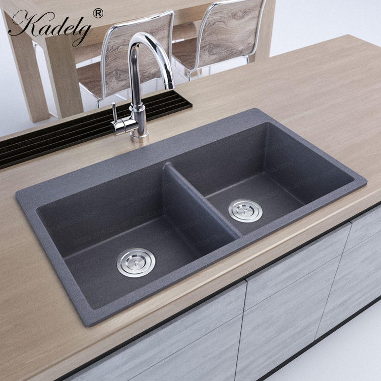 Premium Black Handmade Double Bowl Quartz Stone Sink