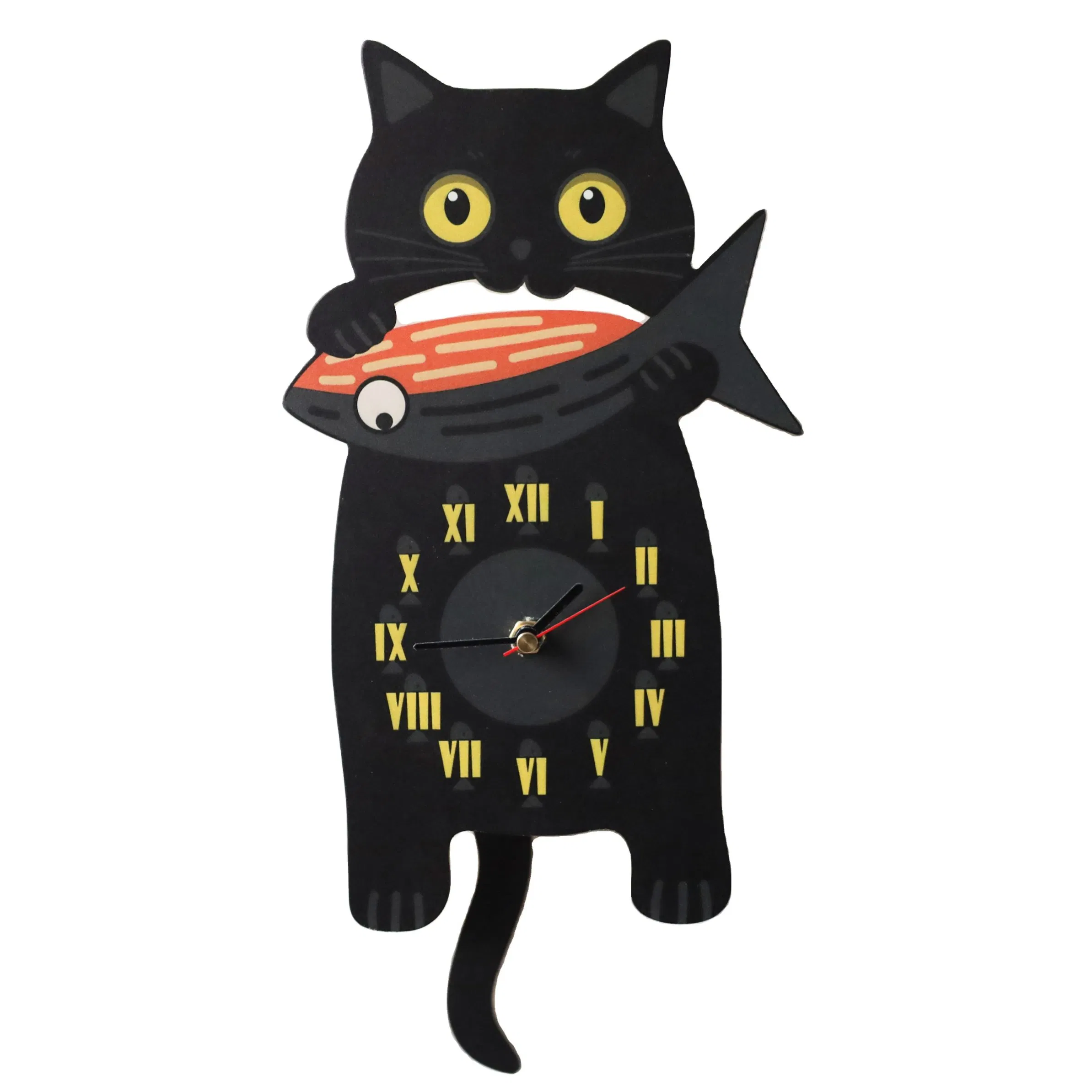 Pendulum Clock Cute Wall Clock Cat Wooden Pendulum Clock Kids Room Wall Clock Super Silent Movement Wall Decor Clock for Kids Room