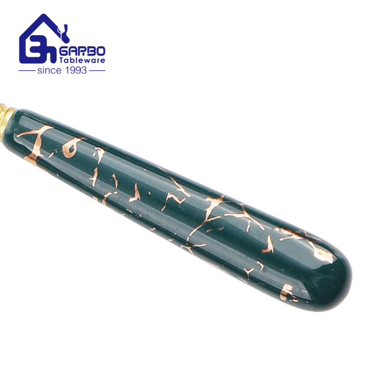 Hot Selling Marbling Dinner Knife Electroplating Gold Color Cutlery Knife with Ceramic Handle