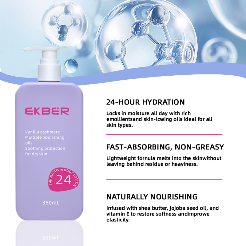 Private Label 24h Moisture Body Lotion Nourishing Oils and Butters Soothing Protection for Dry Skin Vanilla Cashmere Body Lotion