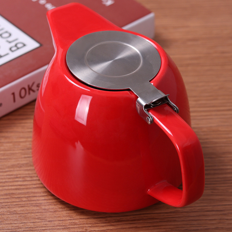 Elegant Red Teapot Stainless Steel Lid Infuser Loose Leaf Tea Porcelain Wbb13854