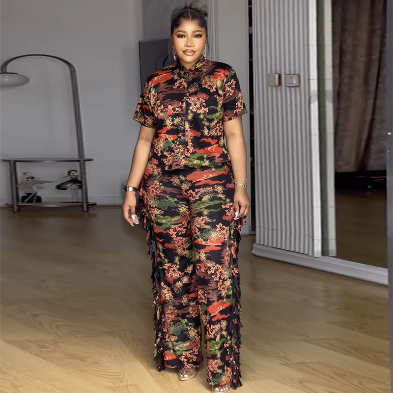 Комплект женский рубашка короткий рукав и брюки широкие