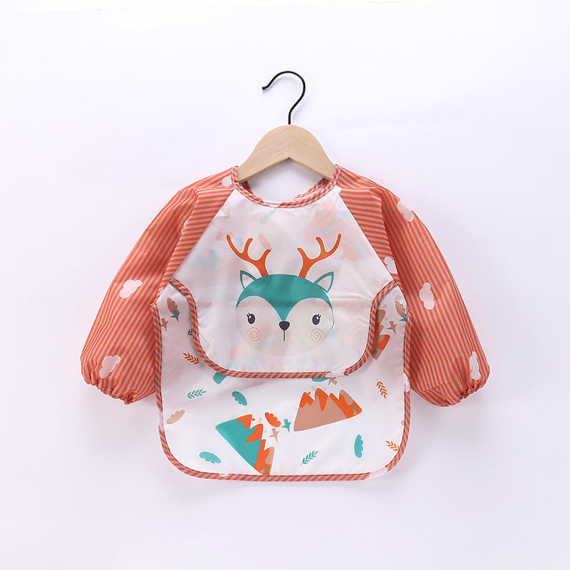 Long Sleeves Bibs Plain Kids Painting Baby Feeding Aprons Plastic Baby Eating Apron with Food Catcher