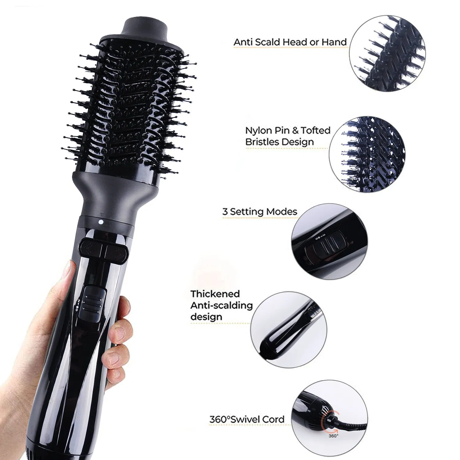 Lidow 6 in 1 Negative Ionic Hot Air Brush Kit Hair Dryer & Volumizer with 4 Detachable Brush