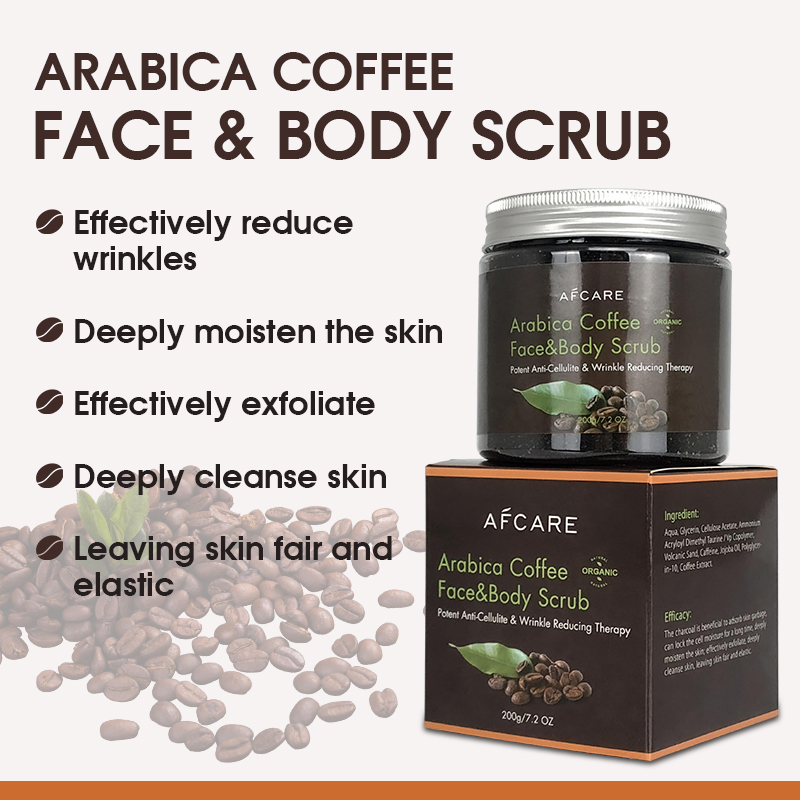 Organic Natural Vegan Coffee Face & Body Exfoliating Scrub with Anti-Aging, Moisturizing, and Detoxifying Properties