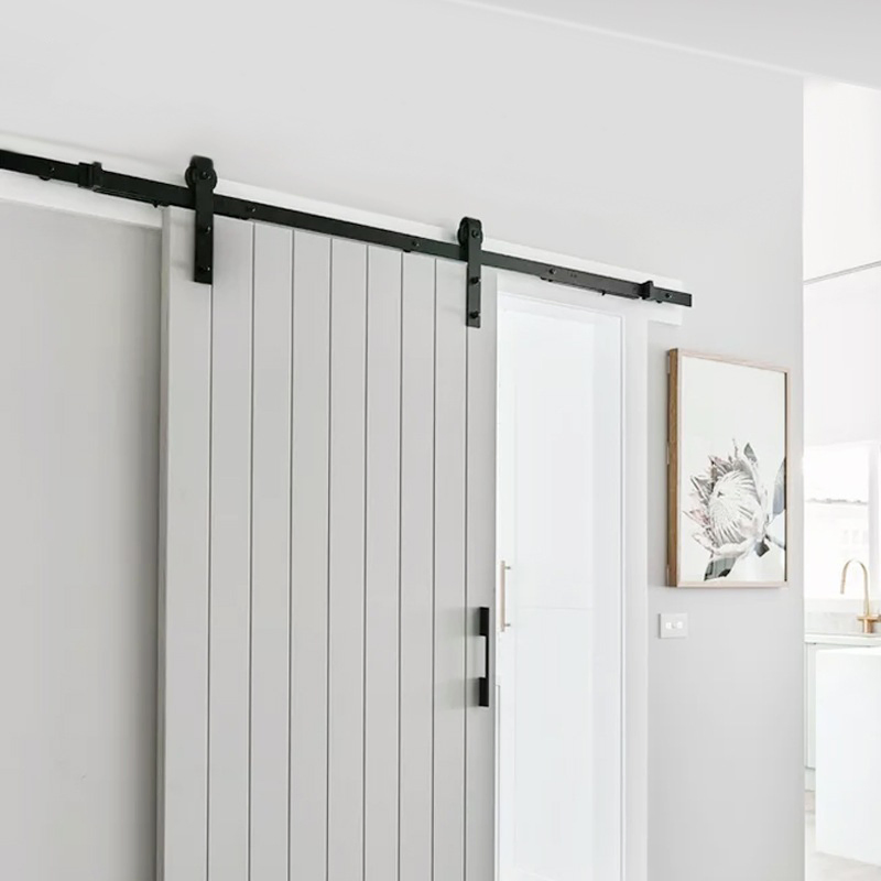 Sliding Barn Door Hardware Kit Top Mounting Black Roller Rails for Closet Cabinet System