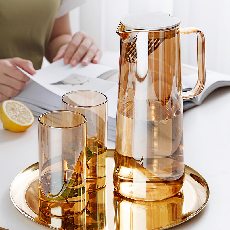 Wholesale Glass Drinkware Drinking Water Jug Set Glassware with Cups Tumbler Stemware Amber Color for Wedding