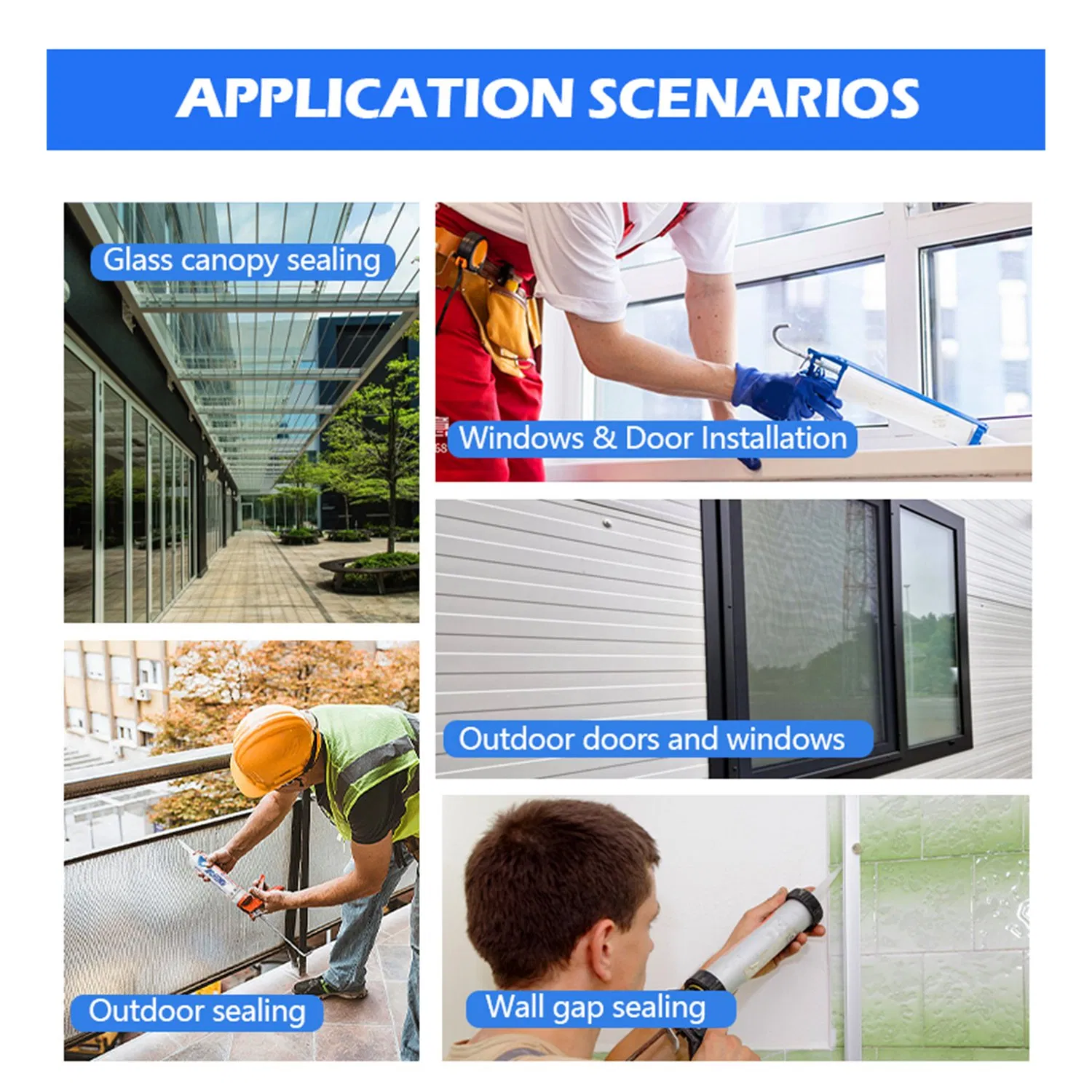 Durable Neutral Cure Silicone Sealant for Waterproof and Flexible Window and Door Frame Sealing on All Wall Surfaces