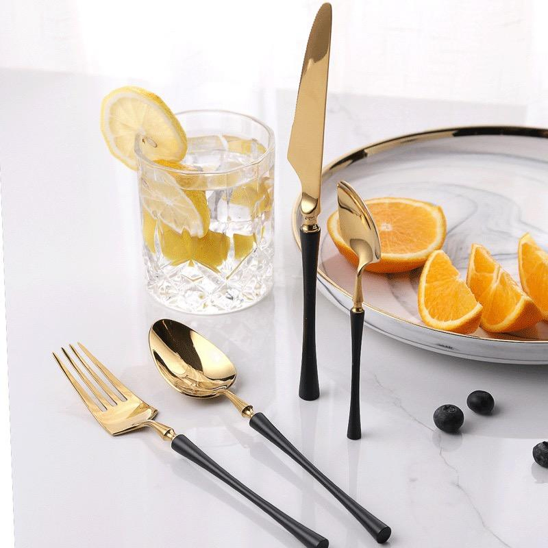 Small Waist Design Handle Wedding Custom Birthday Party Cutlery Set Black Golden Restaurant Plastic Custom Cutlery Set