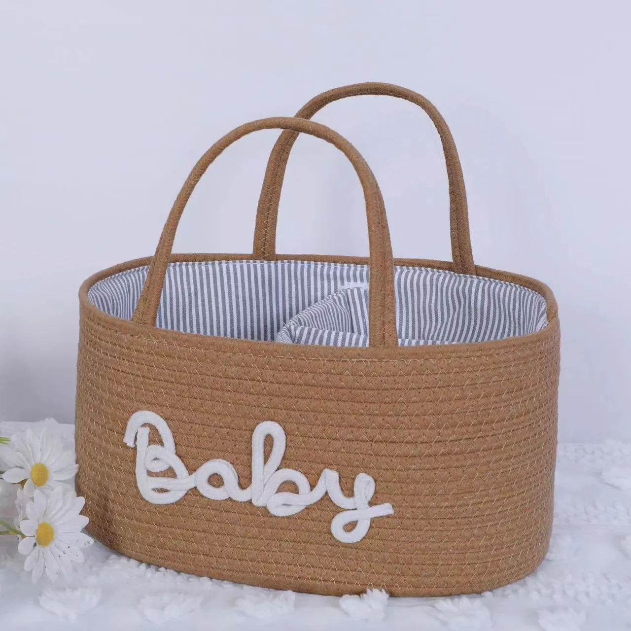 Cotton Rope Basket Storage Organizer Toys Diaper Nappy Caddy Tote, Mommy Price Tote Rope Cotton Basket Bag Diaper Caddy Bag
