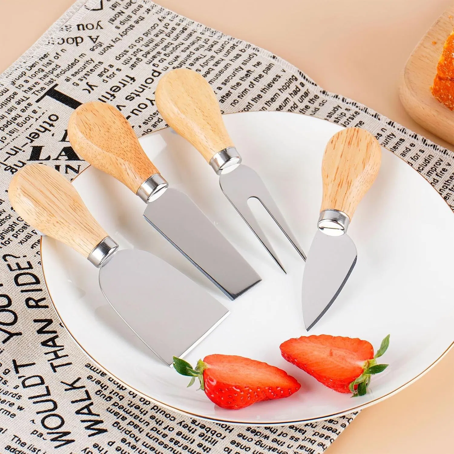 4 Piece Cheese Knives Set with Wooden Handle