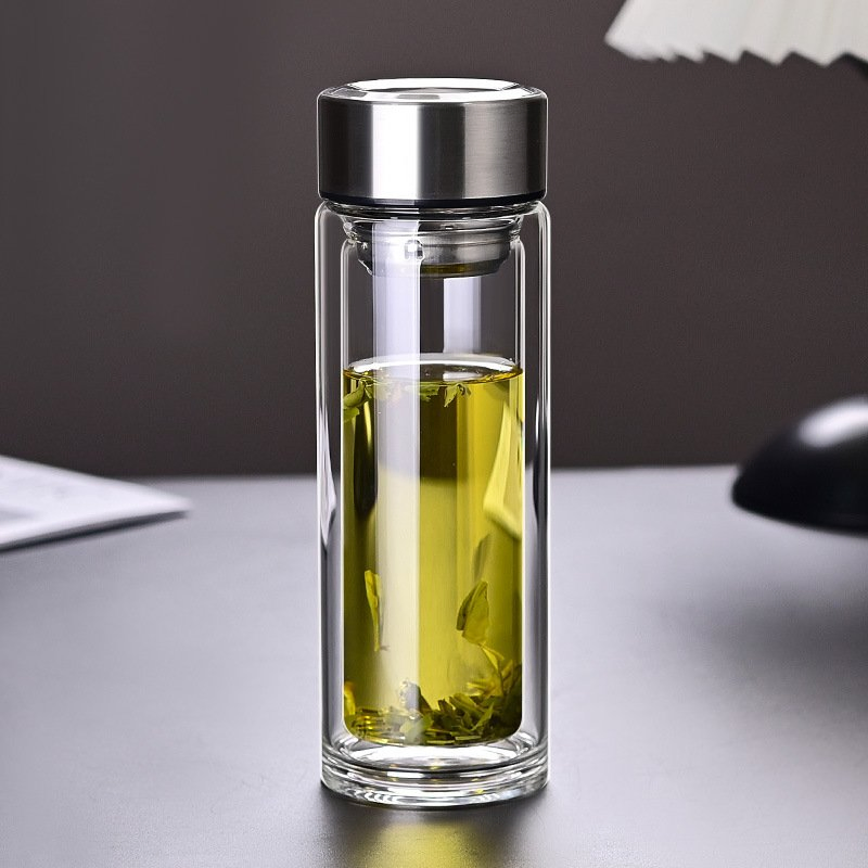 500ml Premium Double Wall High Borosilicate Glass Water Bottle Clear Glass Drinking Bottle