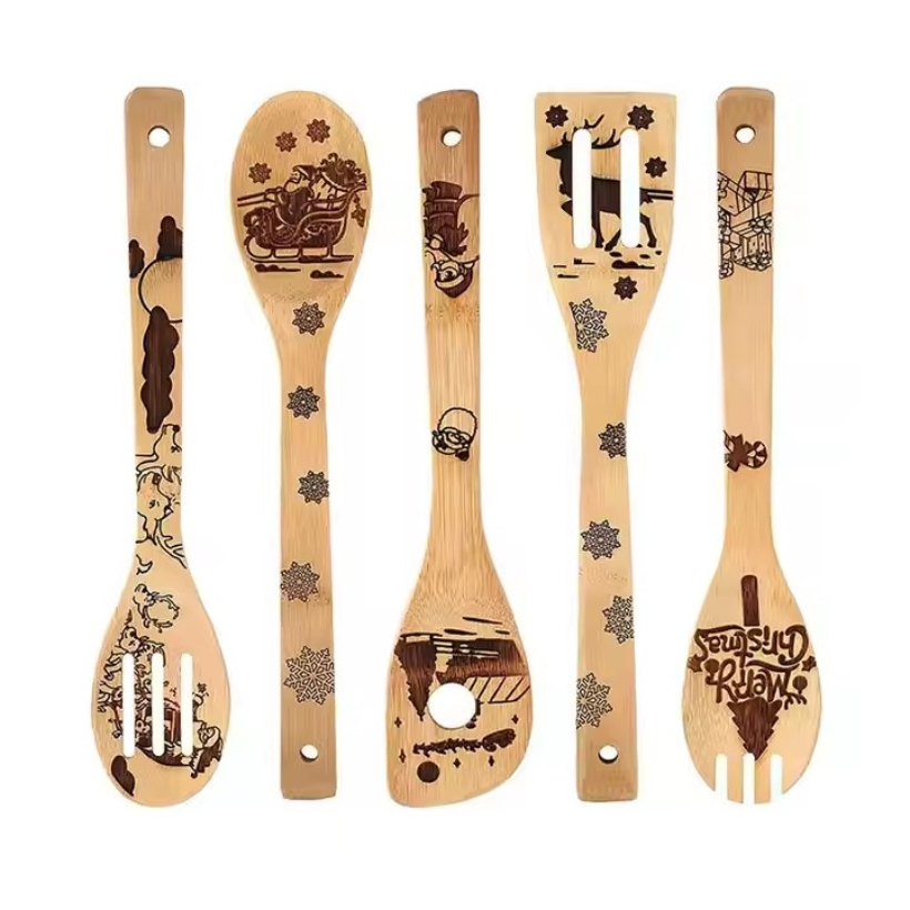 Customized Bamboo Spatula Bamboo Spoon with Laser Carving