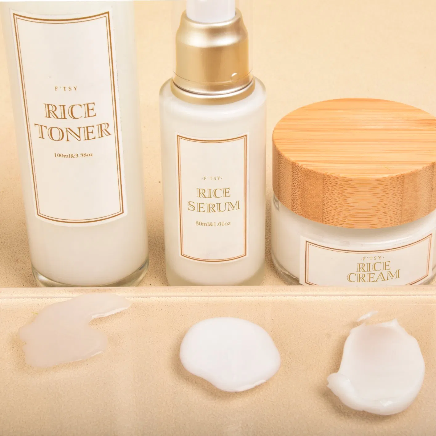 Custom Natural Rice Skin Care Set Facial Lightening Cream Face Toner Anti Aging Face Serum Personal Skincare Set