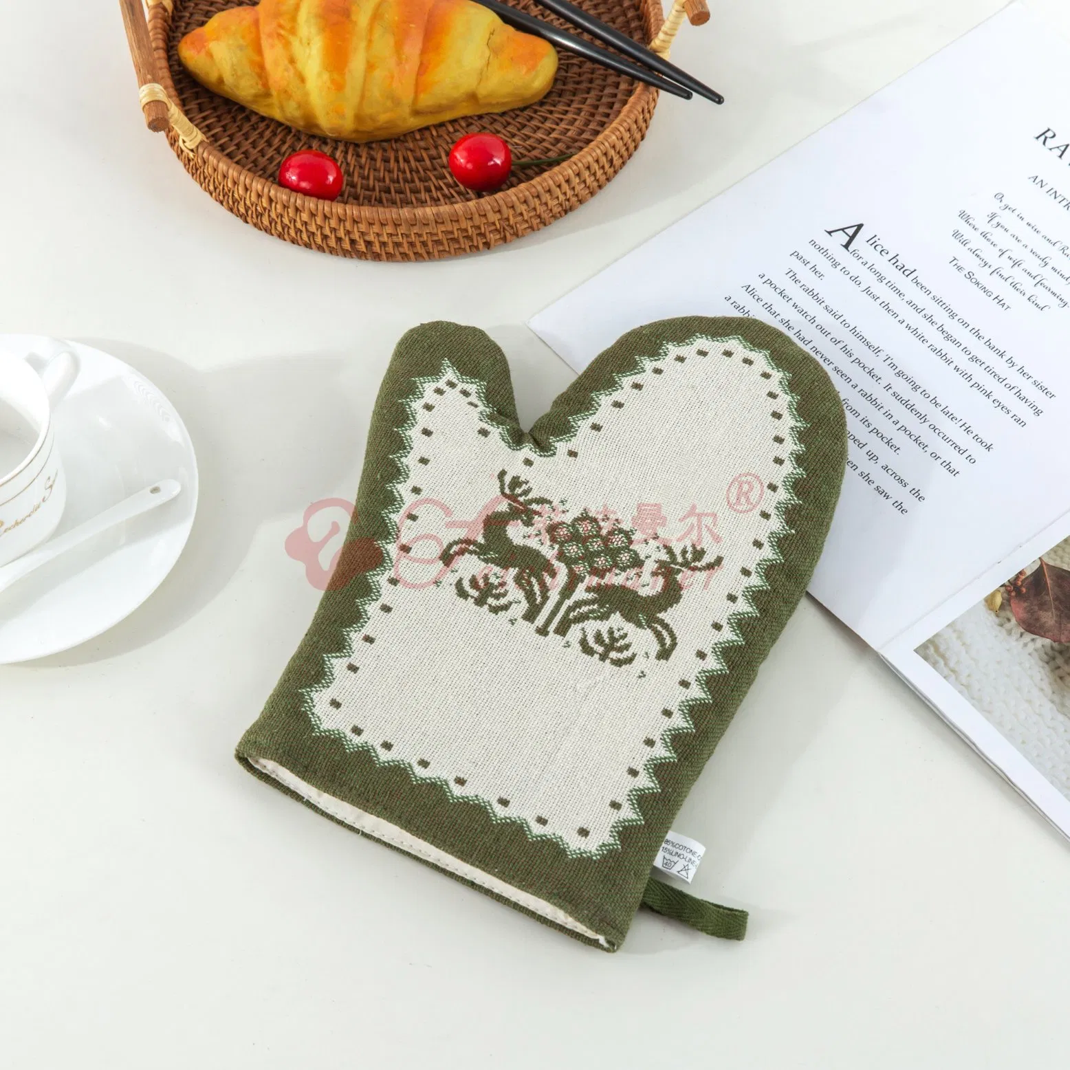 Factory Non-Slip Heat Resistant Jacquard Cotton Hemp Oven Mitts for Cooking Baking BBQ