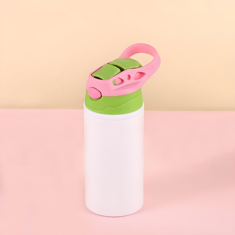 Children 500ml Push-Button Lock Aluminum Water Bottle with Straw