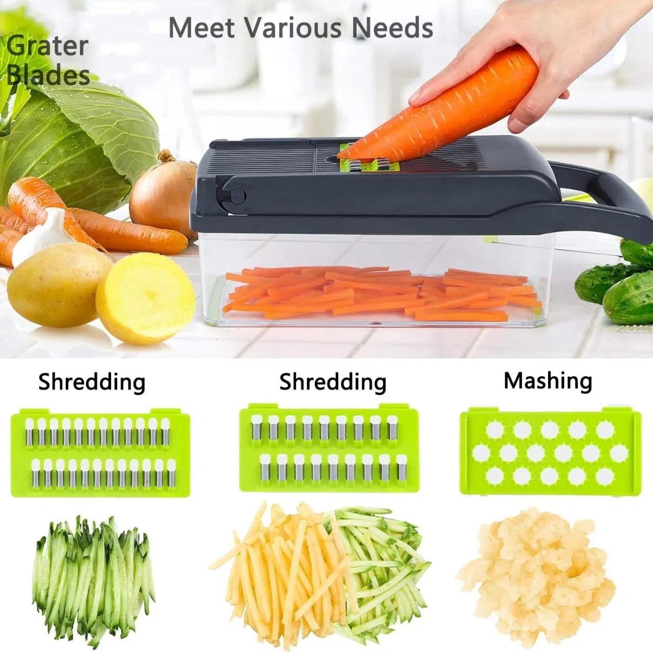 Multifunctional Kitchen Vegetable Cutter 16PCS Vegetable Chopper with Storage Container