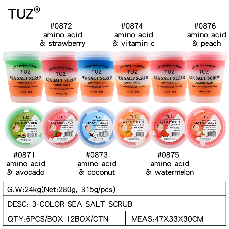 6 Styles 280g Amino Acid 3-Color Sea Salt Scrub