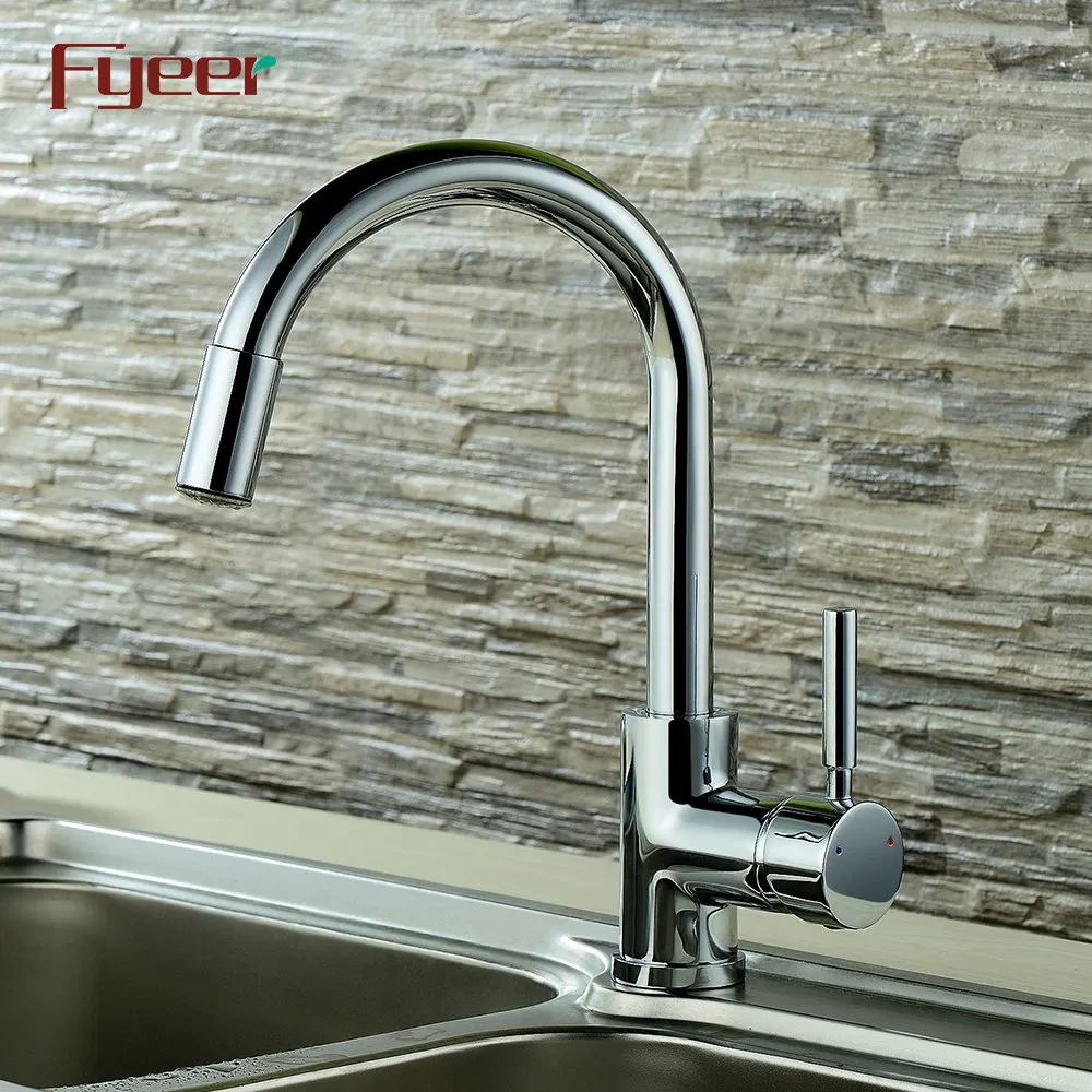 Fyeer Cheap Brass Chrome Plated LED Kitchen Faucet