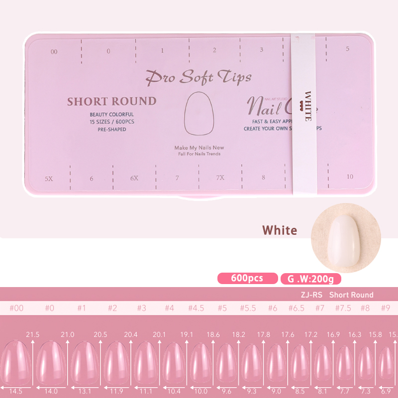 OEM/ODM Fake Nail Tips Acrylic Gradient White Short Round Short Round Artificial Nail for Beauty