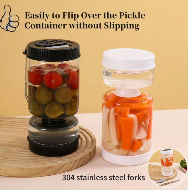 Reusable Food-Grade Glass Pickle Jar with Dry-Wet Separation & Airtight Lid
