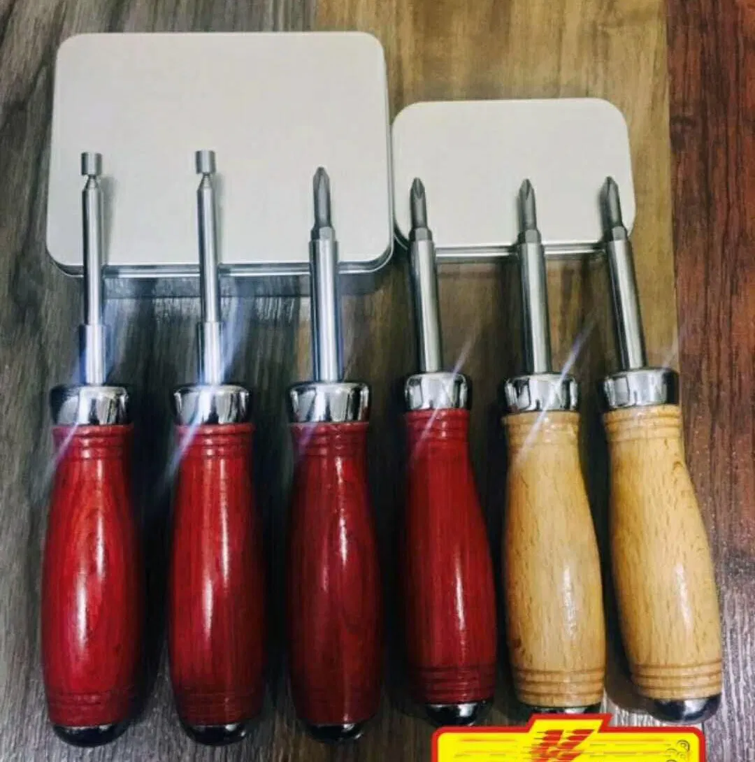 6 in 1 Professional Peach Wood Handle CRV Multi - Bits Screwdriver