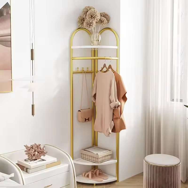 Stylish Gold Metal Coat Rack for Retail Clothing Displays