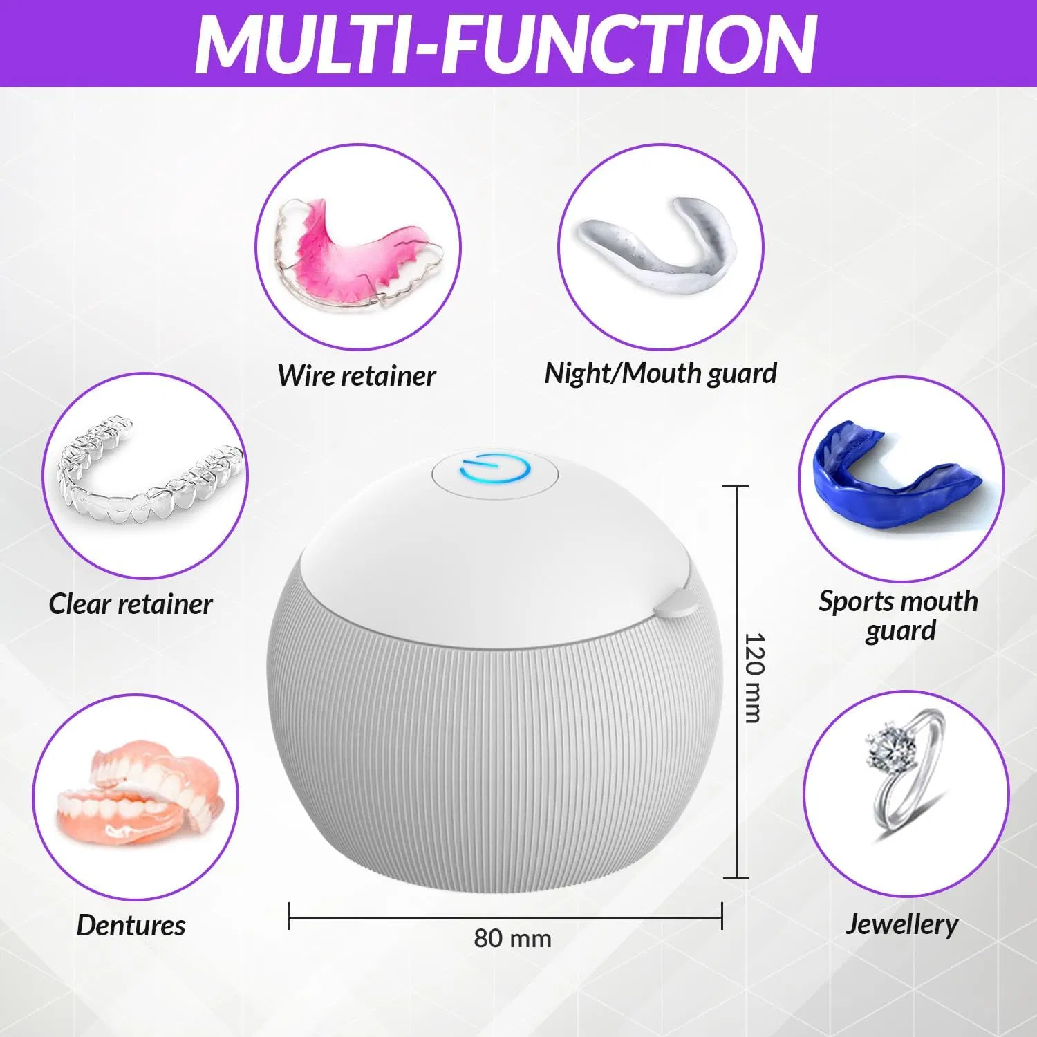 Portable Denture Cleaning Machine Dental for Dentures Aligner Mouth Guards Toothbrush Head Jewelry Ultrasonic Retainer Cleaner