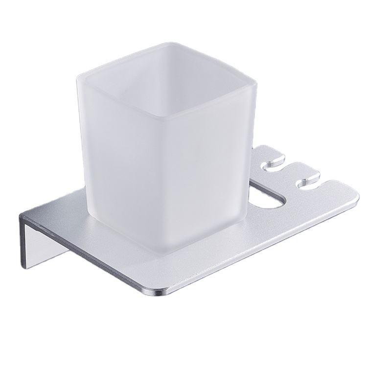 Bathroom Accessories Space Aluminum Toothbrush Toothpaste Holder with Glass Cup