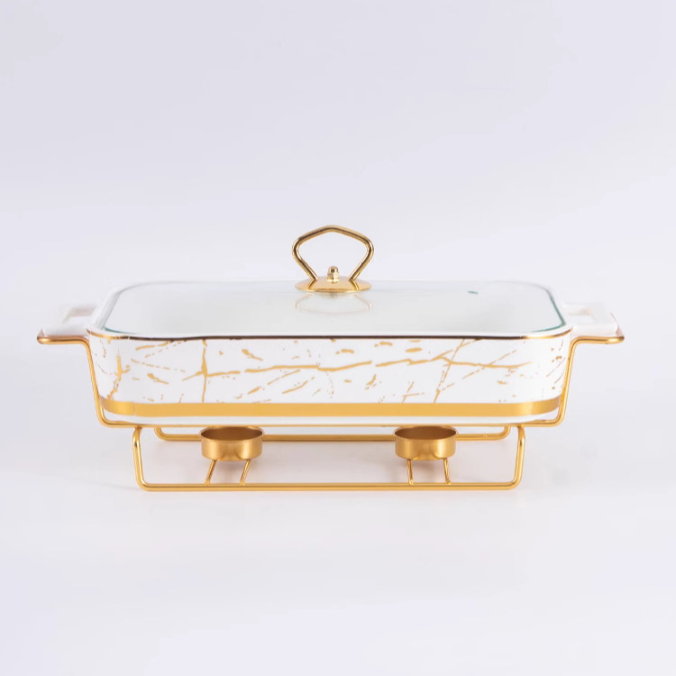 Food Warmer 2L Marble Design Serving Dish Rectangular Chafers Mi29696
