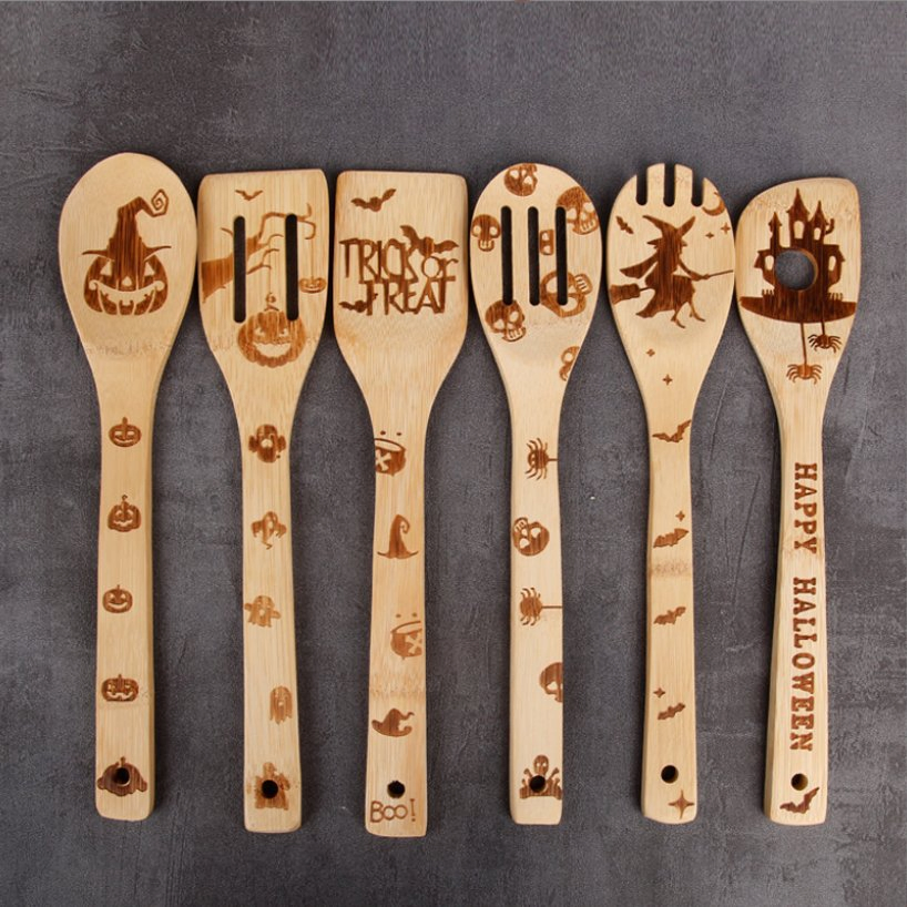 Bamboo Halloween Kitchen Utensils Set