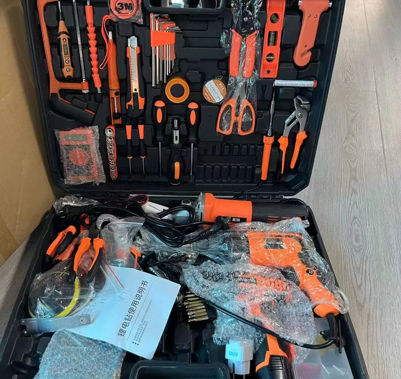 Electrical Power Combo Kit Cordless Drill Set with Hand Wrench Tool Box