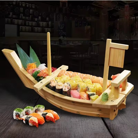 Hot Selling Japanese Cuisine Tray Container Custom Wooden Sushi Boat