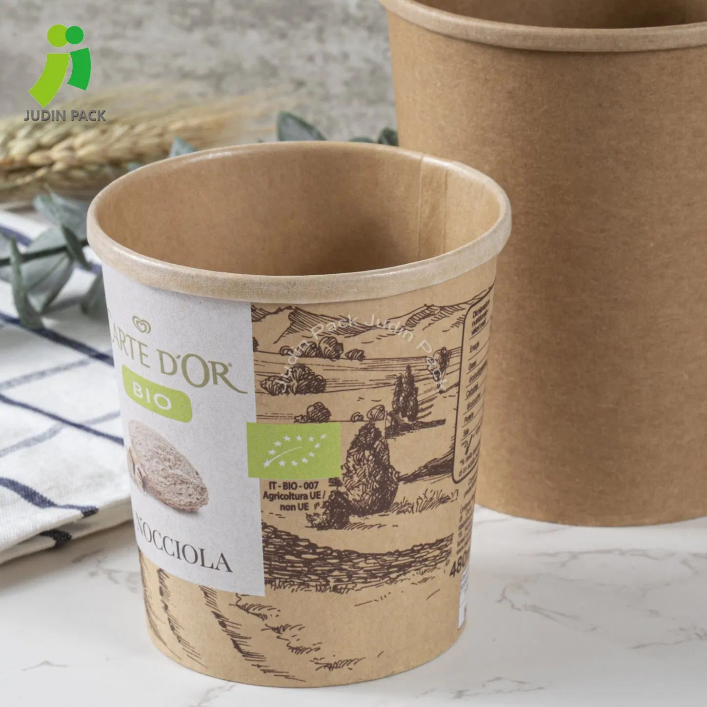 Ice Cream Packaging Cups with Lid Containers-Double PE Coating for Resistance to Leakage